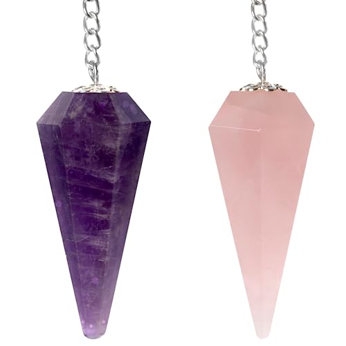 Amethyst & Rose Quartz Pendulum Set for Tarot