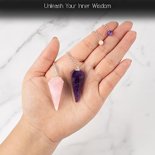 Amethyst & Rose Quartz Pendulum Set for Tarot