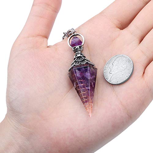 Natural Amethyst Healing Crystal Dowsing Pendulum - Tarot