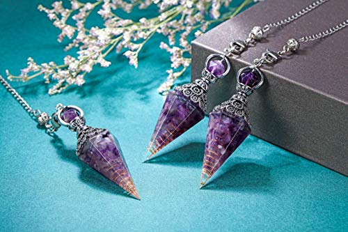 Natural Amethyst Healing Crystal Dowsing Pendulum - Tarot