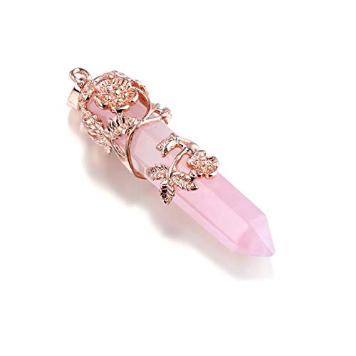 Flower Wrapped Rose Quartz Healing Crystal Pendant Necklace