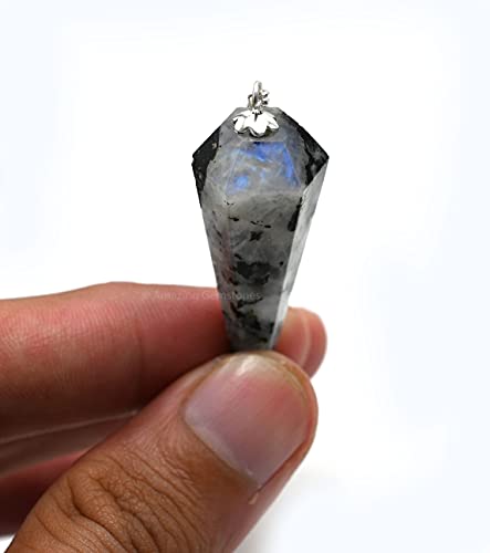 Gemstone Rainbow Moonstone Divination Pendulum - Dowsing Necklace