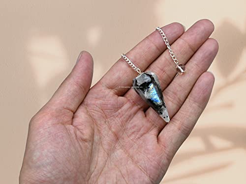 Gemstone Rainbow Moonstone Divination Pendulum - Dowsing Necklace