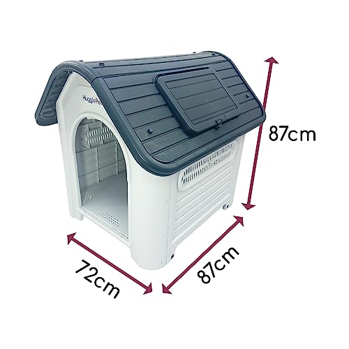 HugglePets Weatherproof Dog Kennel with Window, Grey Roof