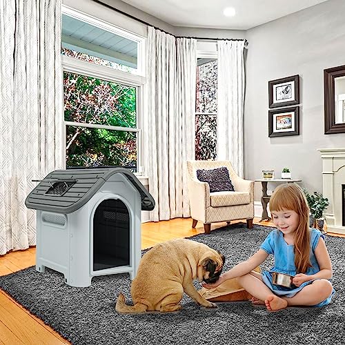 YITAHOME Water Resistant Plastic Dog House, Grey (75×59.2×66 cm)