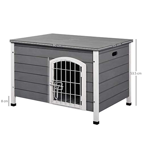 PawHut Wooden Dog Crate Pet House Grey 80cm