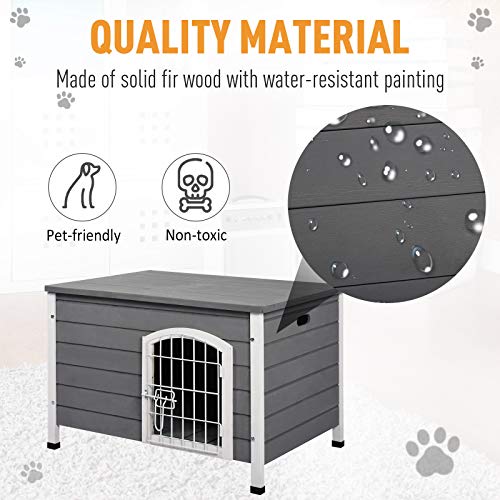 PawHut Wooden Dog Crate Pet House Grey 80cm