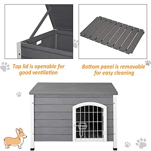 PawHut Wooden Dog Crate Pet House Grey 80cm