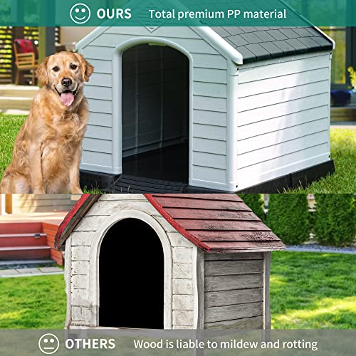 YITAHOME Large Grey Plastic Dog House, Indoor/Outdoor Kennel