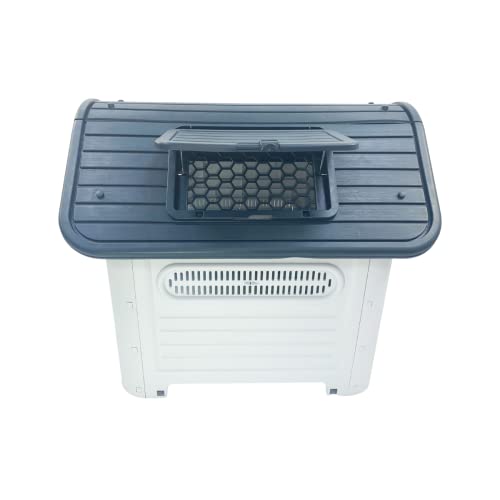 HugglePets Weatherproof Dog Kennel with Window, Grey Roof