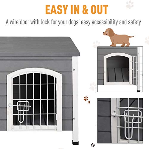 PawHut Wooden Dog Crate Pet House Grey 80cm