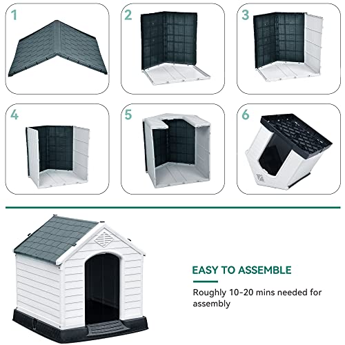 YITAHOME Large Grey Plastic Dog House, Indoor/Outdoor Kennel