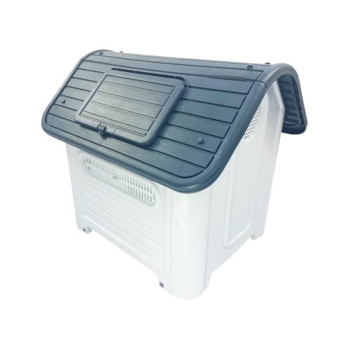 HugglePets Weatherproof Dog Kennel with Window, Grey Roof