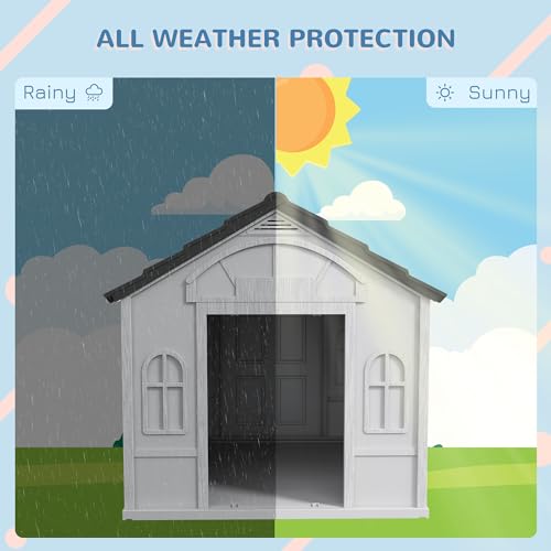 PawHut Large Weather-Resistant Plastic Dog House - Grey