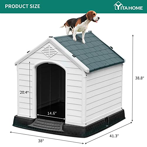 YITAHOME Large Grey Plastic Dog House, Indoor/Outdoor Kennel