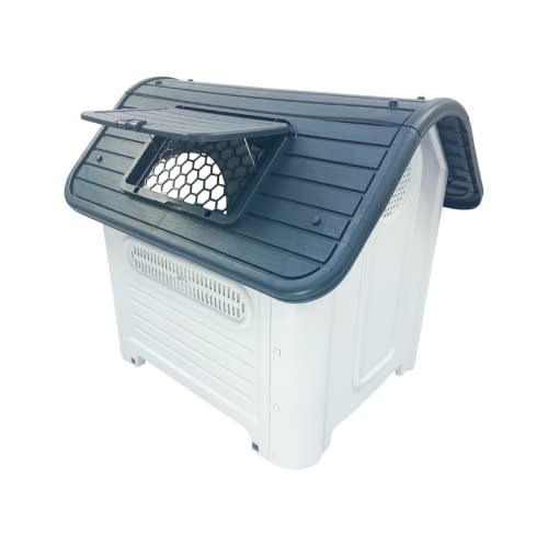 HugglePets Weatherproof Dog Kennel with Window, Grey Roof