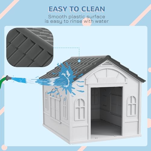 PawHut Large Weather-Resistant Plastic Dog House - Grey