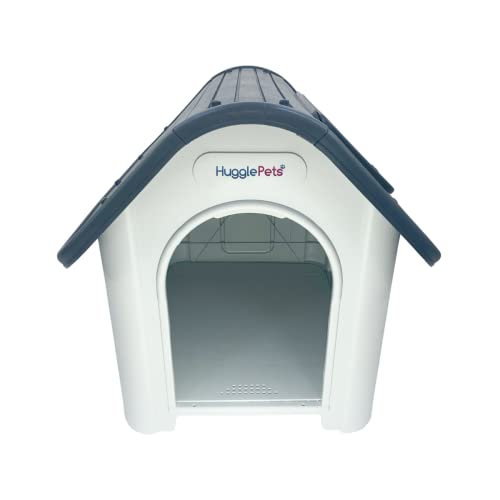 HugglePets Weatherproof Dog Kennel with Window, Grey Roof