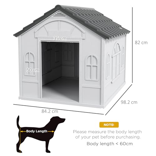 PawHut Large Weather-Resistant Plastic Dog House - Grey