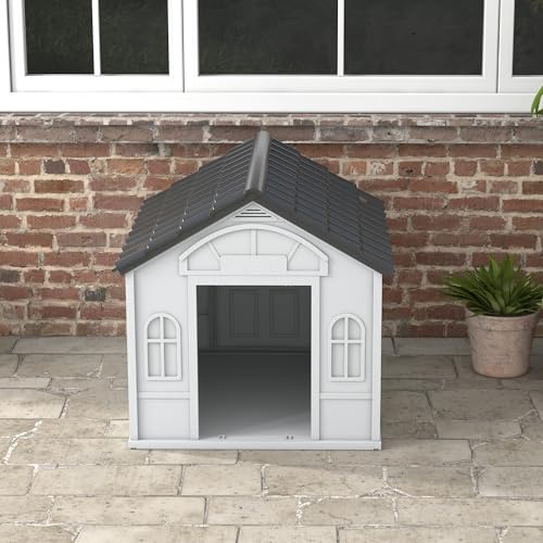 PawHut Large Weather-Resistant Plastic Dog House - Grey