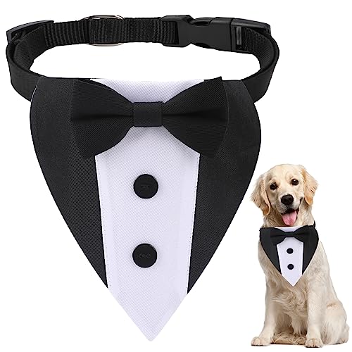 Adjustable Dog Tuxedo Bandana Collar with Bow Tie