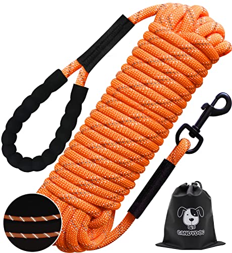 Reflective Long Dog Rope Leash, 20m, Orange - Classic Dogs Leash