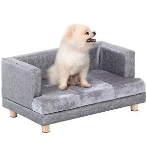 Cozy Plush Dog Sofa with Wooden Frame