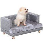 Cozy Plush Dog Sofa with Wooden Frame