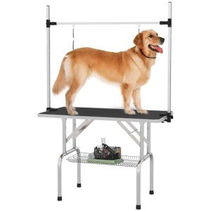 Adjustable Dog Grooming Table with Rubber Top