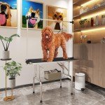 Adjustable Dog Grooming Table with Rubber Top
