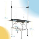 Adjustable Dog Grooming Table with Rubber Top