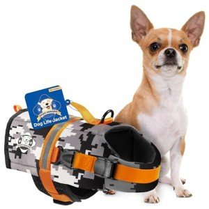 Paws Aboard Dog Life Jacket - Grey Camo Orange