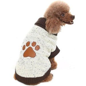 Turtleneck Dog Sweater with Brown Paw Pattern