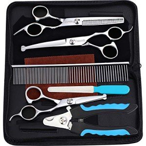 Dog Grooming Scissors Kit with Nail Clippers