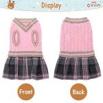 BINGPET Plaid Dog Jumper Dress for Fall Winter