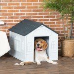 Weather-Resistant Plastic Dog House for Medium Dogs