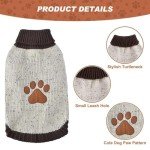 Brown Paw Pattern Medium Turtleneck Dog Sweater