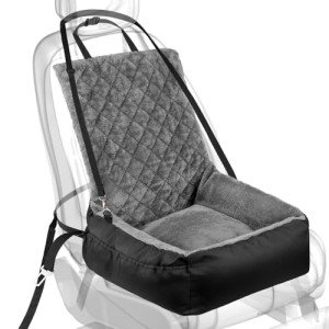 Cozy Black Dog Car Booster Seat with Leash