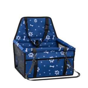 Foldable Dog Car Seat with Safety Strap - Blue