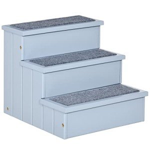 PawHut 3-Step Wooden Dog Steps with Storage