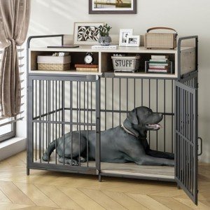 Rustic Grey Large Dog Crate with Storage Drawer