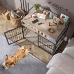 Rustic Grey Large Dog Crate with Storage Drawer