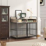 Rustic Grey Large Dog Crate with Storage Drawer