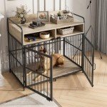 Rustic Grey Large Dog Crate with Storage Drawer