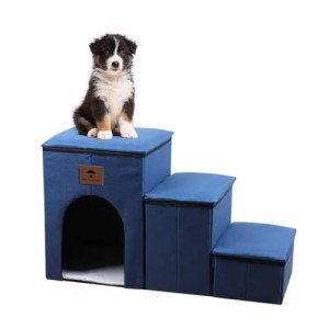 Navy Dog Steps with Storage for Small Pets