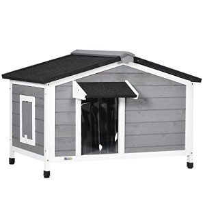 Elevated Outdoor Wooden Dog House with Openable Top