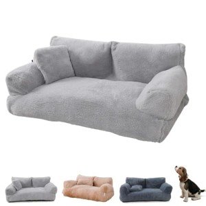 Cozy Plush Dog Bed & Cat Couch - Light Grey