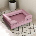 Pink Pet Sofa with Removable Backrest and Soft Cushion
