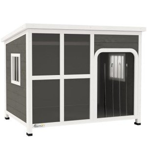 Outdoor Wooden Dog House with Openable Roof