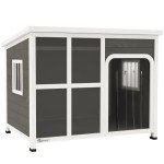 Outdoor Wooden Dog House with Openable Roof
